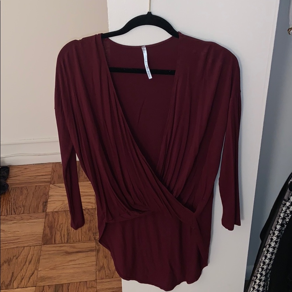 Maroon deep V long sleeve (high to low)
